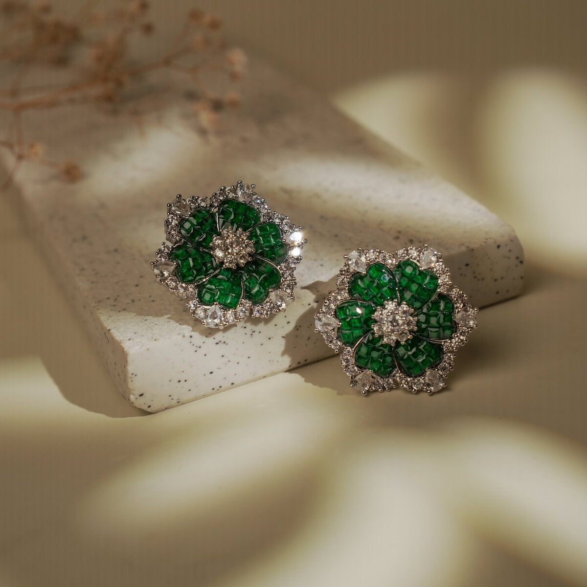 EMERALD FLORAL STUDS